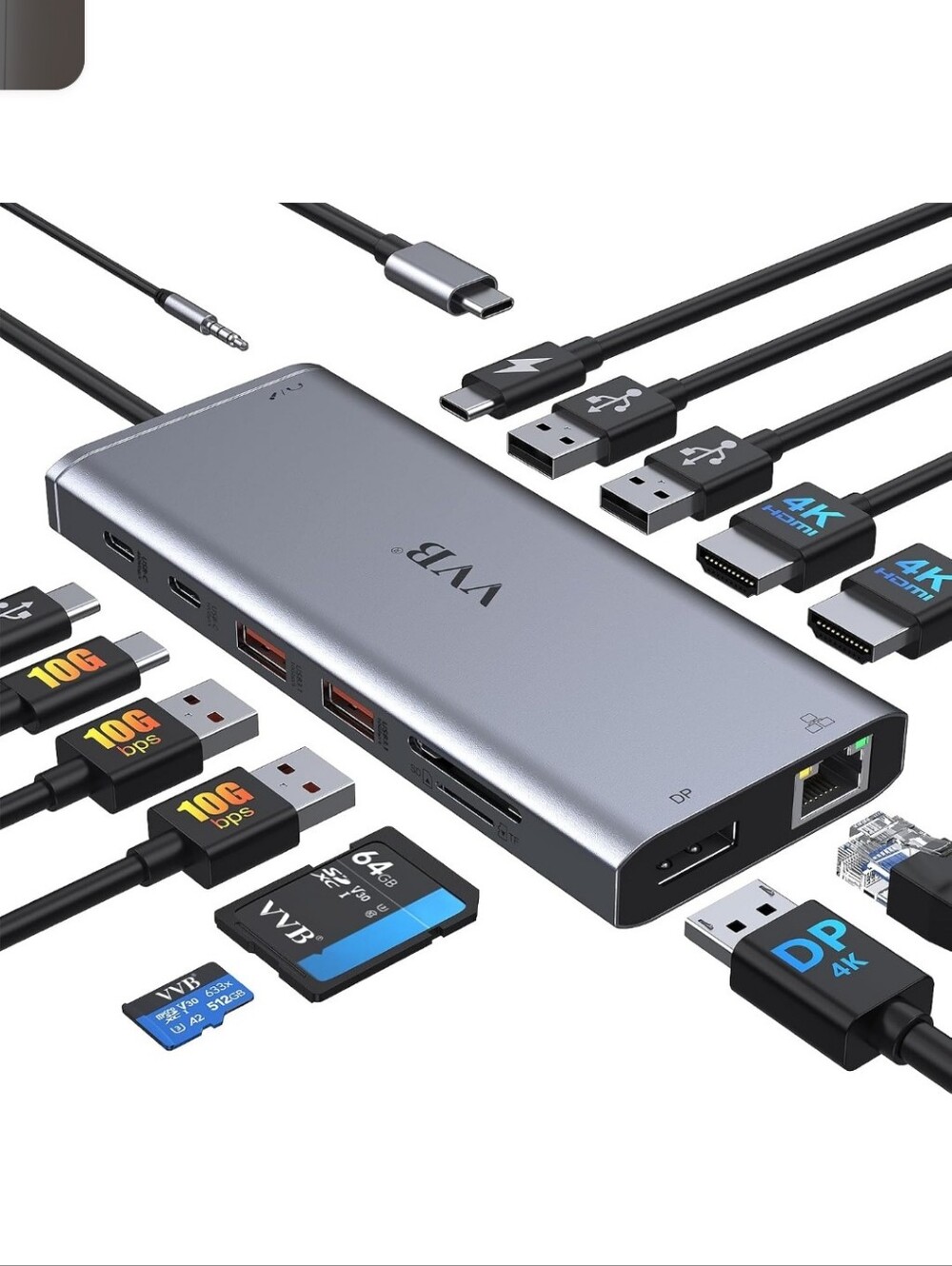 USB C Dongle Dock 14 in 1 USB C to 2 HDMI Multiport Adapter Hub